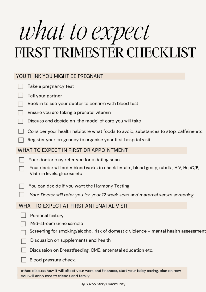 First trimester checklist of what to expect