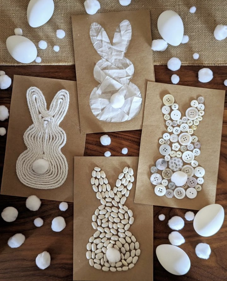 Easter craft idea: Bunnies cut out with double tape decorated. 